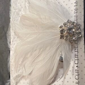 Feather and Crystal Hair Clip - White